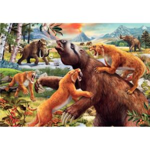 Lot de 2 puzzles en carton 24 pièces, mammouths et dinosaures