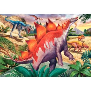 Lot de 2 puzzles en carton 24 pièces, mammouths et dinosaures