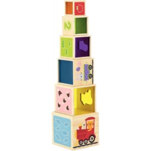 Lot de 6 cubes en bois, formes et couleurs