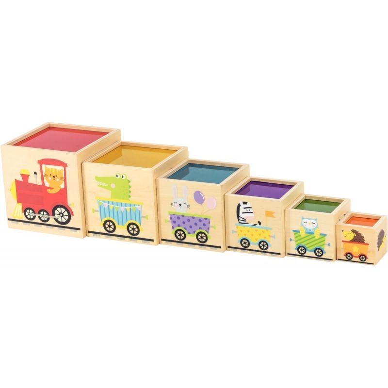 Lot de 6 cubes en bois, formes et couleurs