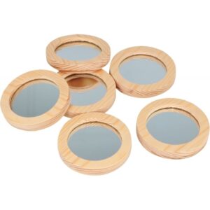 Lot de 6 miroirs ronds en bois diamètre 7,4 cm