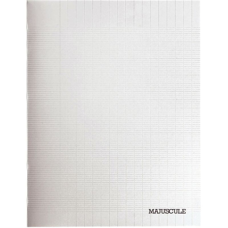 Piqûre 96 pages MAJUSCULE couverture polypropylène, format 24×32 cm, papier blanc 80g, réglure seyès, incolore