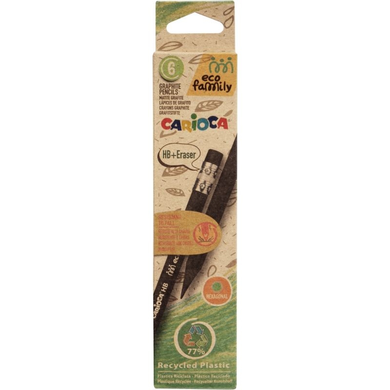 Pochette de 6 crayons graphite Éco family HB bout gomme