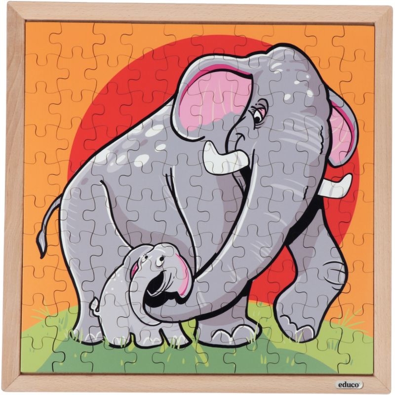 Puzzle en bois de 100 pièces, les éléphants