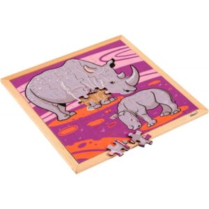 Puzzle en bois de 81 pièces, les rhinocéros