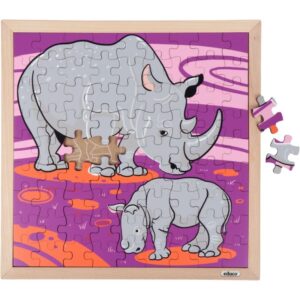 Puzzle en bois de 81 pièces, les rhinocéros