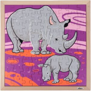 Puzzle en bois de 81 pièces, les rhinocéros