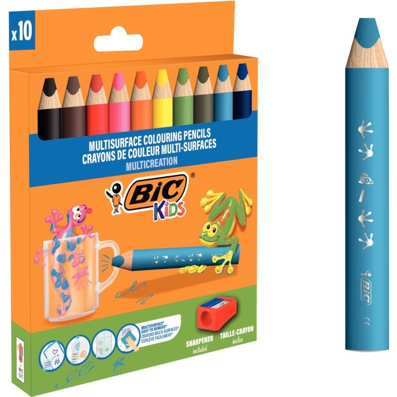 Étui de 10 crayons multi surface assortis + 1 taille-crayon