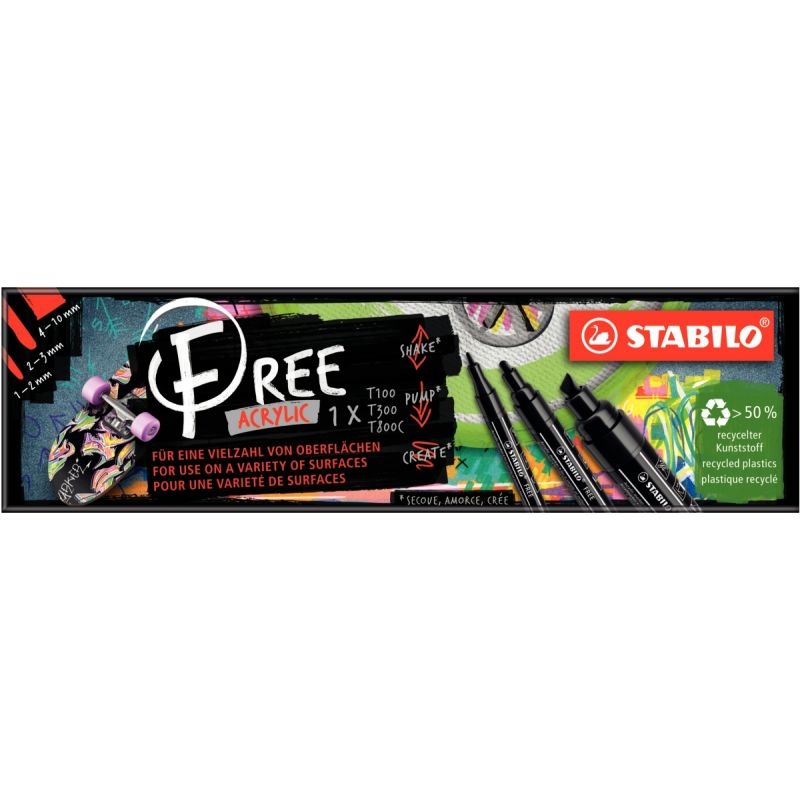 Étui de 3 marqueurs Stabilo free pointes assorties noires