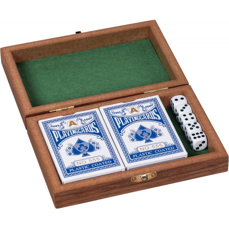 Boite de 2 jeux de 54 cartes avec 5 dés