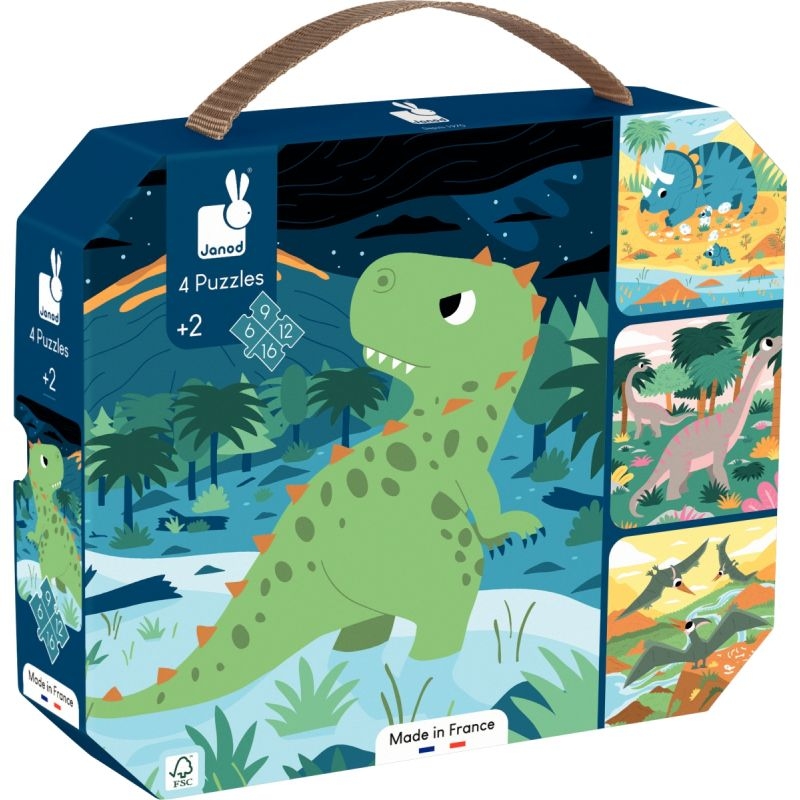 Boite de 4 puzzles progressifs, les dinosaures