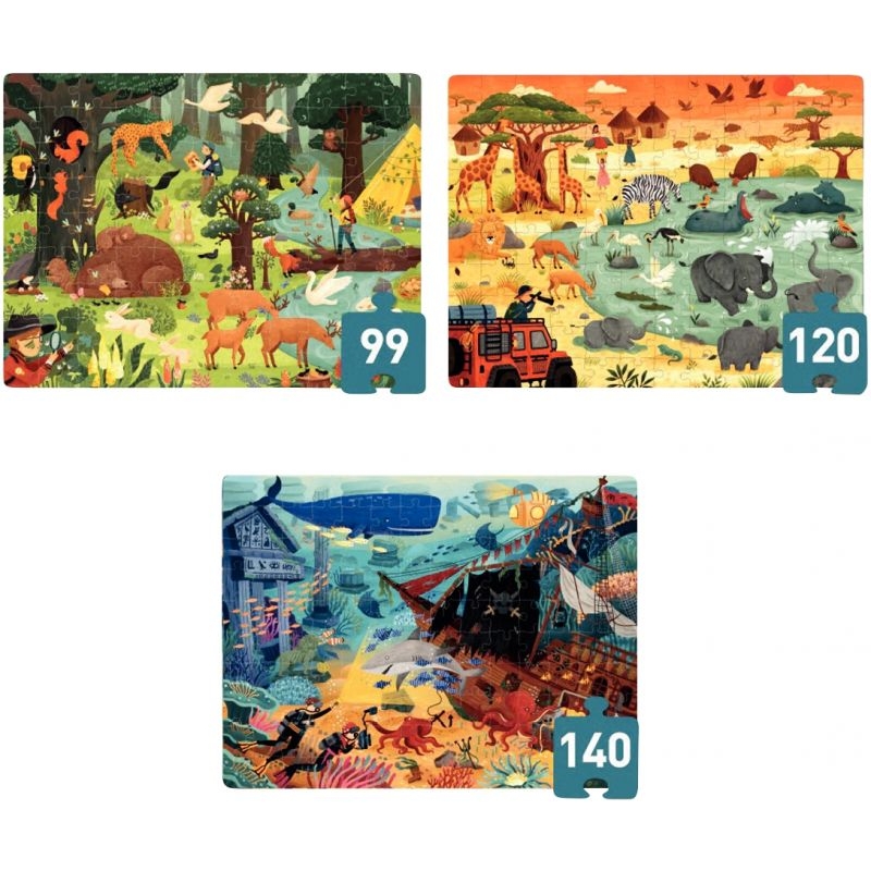 Coffret de 3 puzzles progressifs, le monde des aventuriers