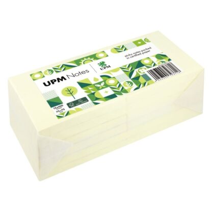Lot de 12 bocs repositionnables 75 x75mm, coloris jaune, emballage recyclable