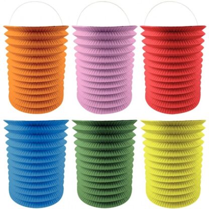 Lot de 12 lampions cylindriques diamètre 13 cm coloris assortis