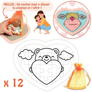Lot de 12 puzzles en forme de cœur, 18 pièces en carton blanc