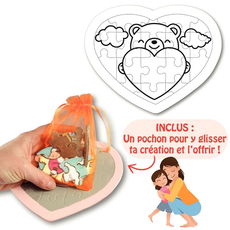 Lot de 12 puzzles en forme de cœur, 18 pièces en carton blanc