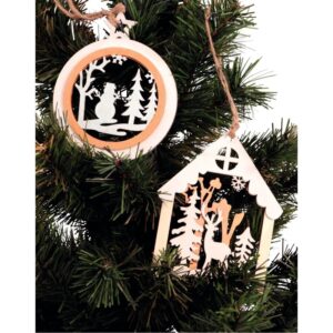 Lot de 12 suspensions scénettes de Noël en bois