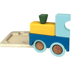 Lot de 2 encastrements 3D en bois, train et voiture