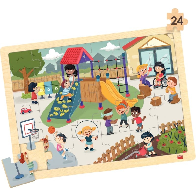 Lot de 4 puzzles à cadre en bois 24 pièces, l’école inclusive