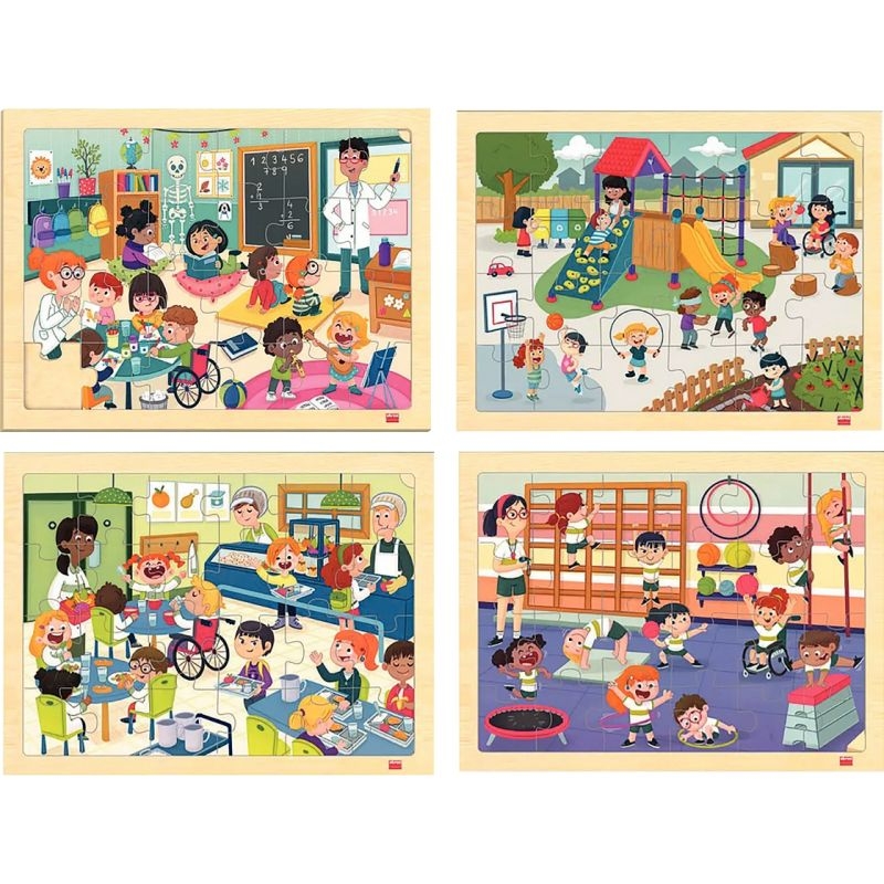 Lot de 4 puzzles à cadre en bois 24 pièces, l’école inclusive