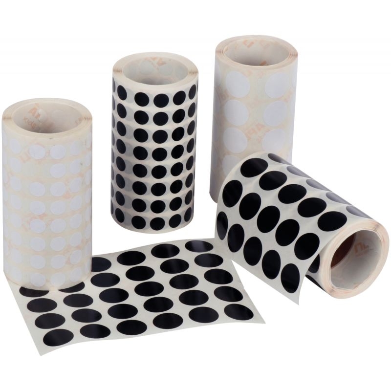 Lot de 4 rouleaux de gommettes rondes Ø 10.5 et 20mm noir et blanc