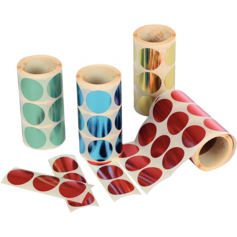 Lot de 4 rouleaux de gommettes rondes XL Ø33mm métal assorties