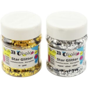 Pot de 65 grammes de paillettes étoiles coloris argent