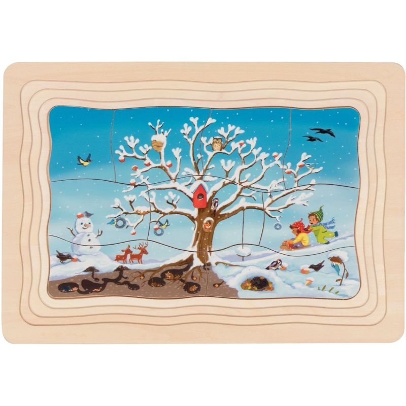 Puzzle 4 niveaux 4 saisons, le pommier