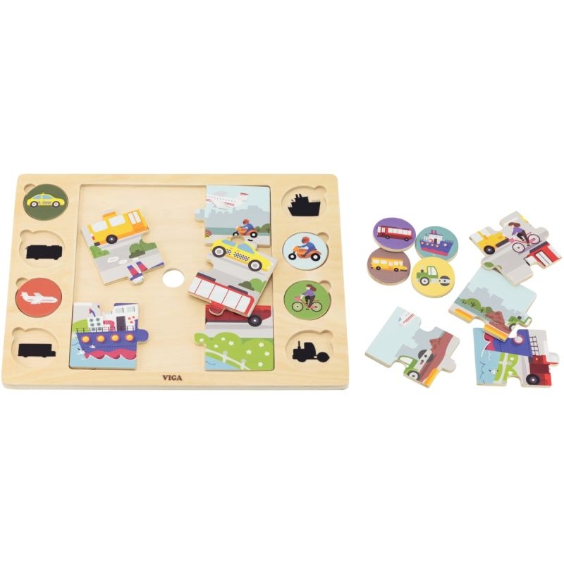 Puzzle en bois cherche et trouve, les transports