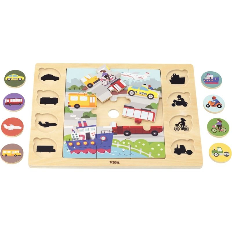 Puzzle en bois cherche et trouve, les transports