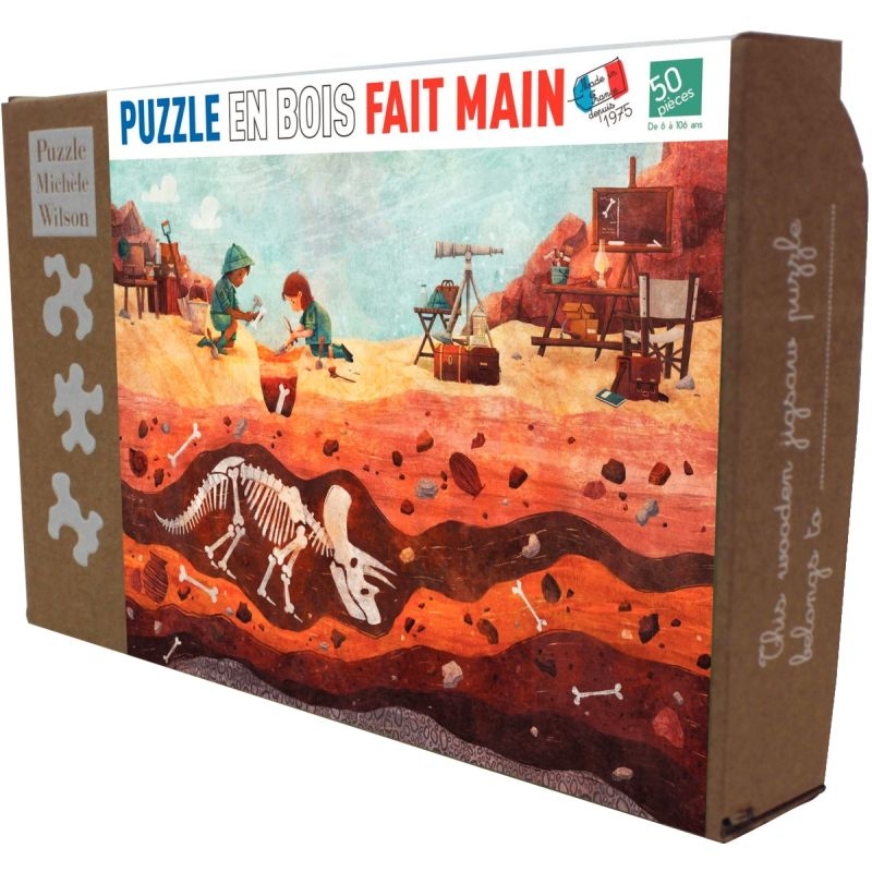 Puzzle en bois d’environ 50 pièces, la fouille des dinosaures