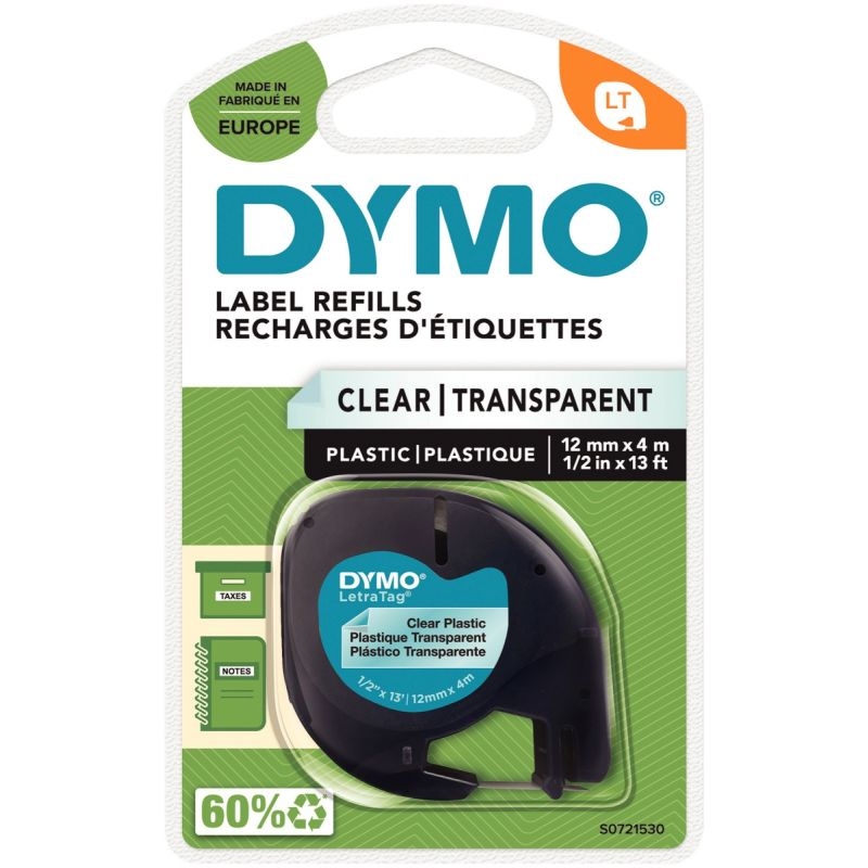Recharge LETRATAG l12 mm x 4 m noir sur transparent