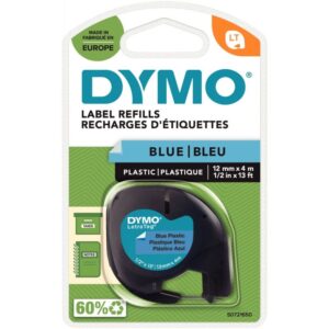 Recharge lettre plastique 12 mm x 4 m  noir sur bleu