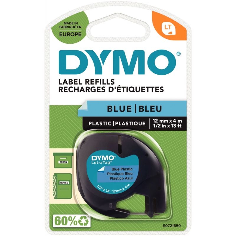 Recharge lettre plastique 12 mm x 4 m  noir sur bleu