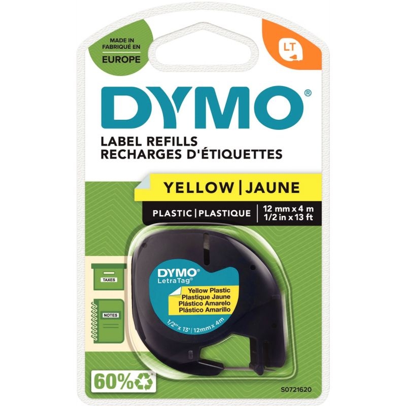 Recharge lettre plastique 12 mm x 4 m  noir sur jaune