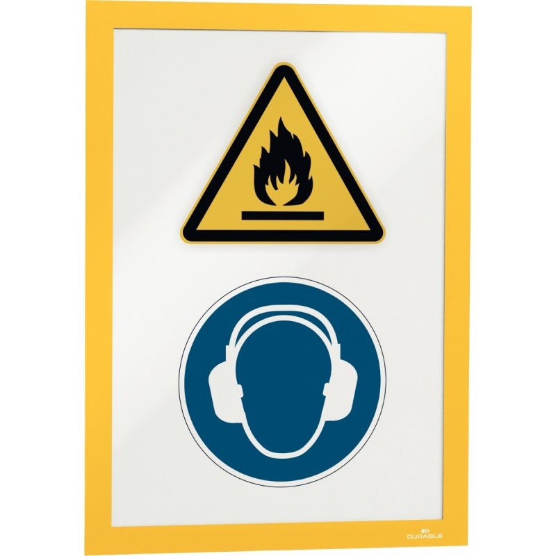 Sachet de 2 cadres d’affichage A4 adhésif repositionnable avec contour magnétique jaune