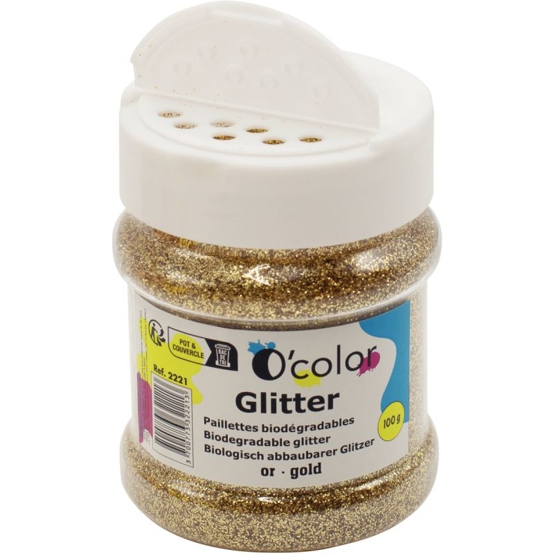 Shaker de paillettes biodégradables 100grammes coloris or