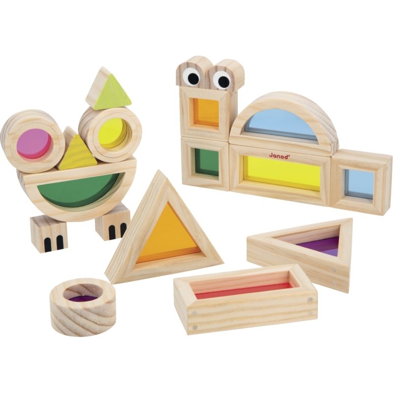 Blocs sensoriels translucides en bois, 18 pièces