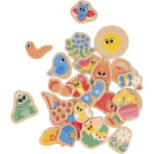 Boite de 24 magnets en bois, le jardin