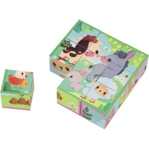 Boite de 9 cubes puzzles en carton, animaux de la ferme