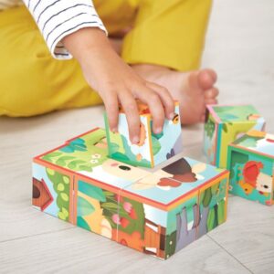 Boite de 9 cubes puzzles en carton, animaux de la ferme