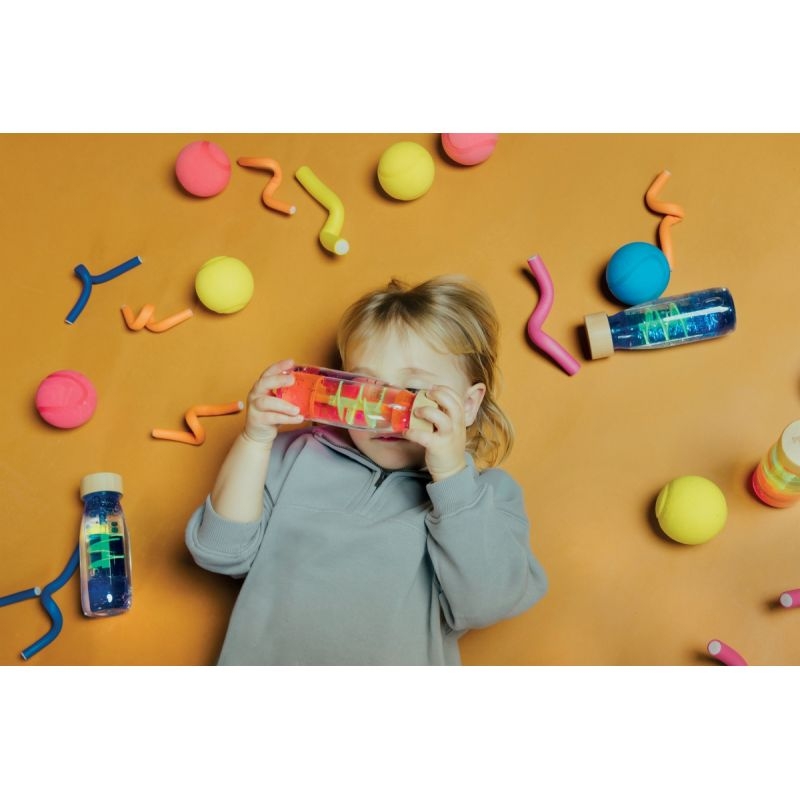 Bouteille sensorielle spirale bleue