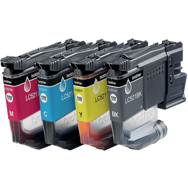 Brother CASQUE lot de 4 cartouches d’encre noir, cyan, magenta, jaune authentique LC521VAL