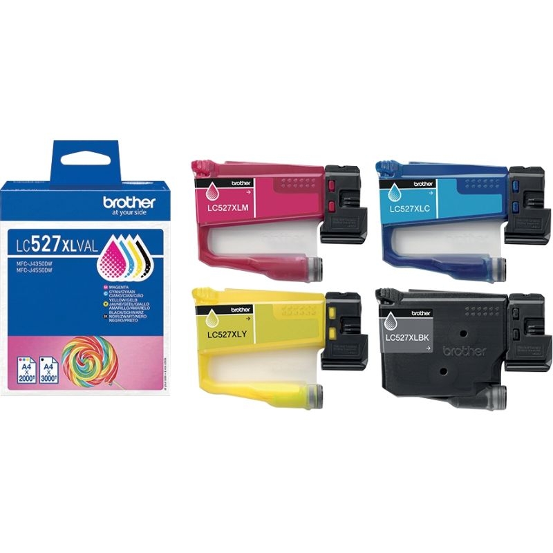 Brother SUCETTE  lot 4 cartouches encre noire, cyan, magenta, jaune authentique LC527XLVAL