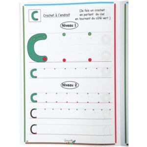 Cahier d’écriture DYS format A4, 48 pages, lettres majuscules bâtons