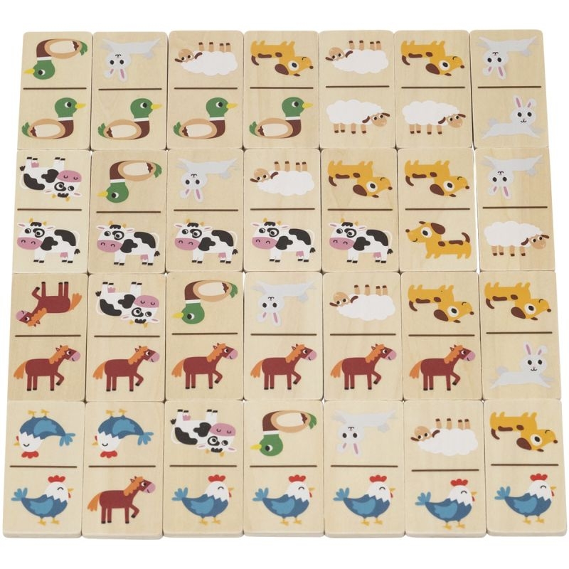 Coffret de 28 dominos en bois la ferme