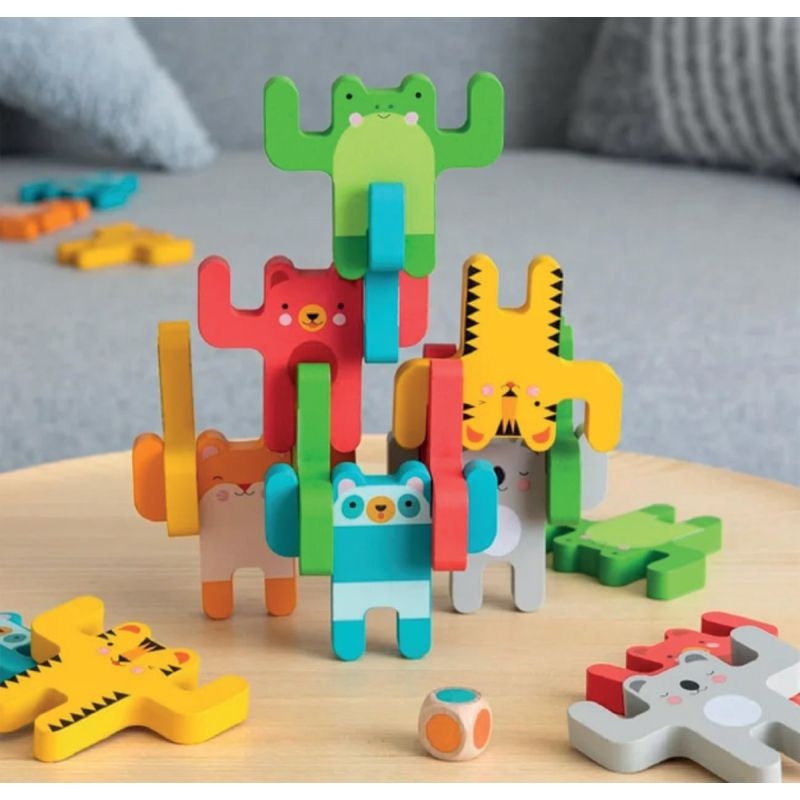 Jeu d’équilibre en bois, les animaux acrobates