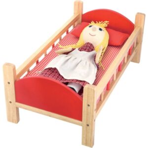 Lit à barreaux en bois pour poupées avec linge