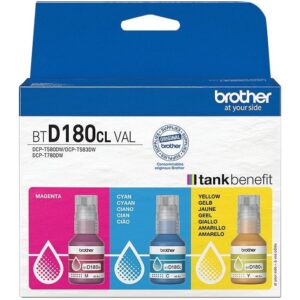 Lot 3 Brother BTD180 bouteille jet d’encre cyan magenta jaune authentique (BTD180J)