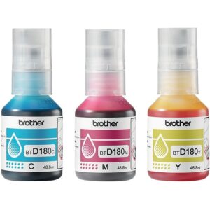 Lot 3 Brother BTD180 bouteille jet d’encre cyan magenta jaune authentique (BTD180J)